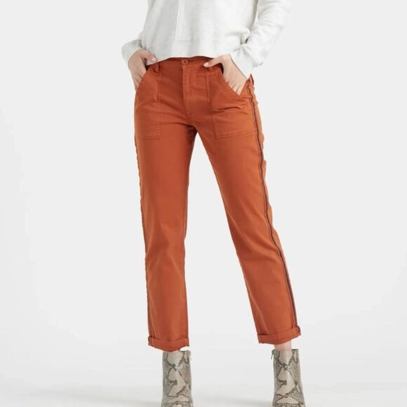 Lucky Brand Burnt Orange with Blue Side Stripe Utility Boyfriend Pants Size 6/28 - Picture 1 of 14
